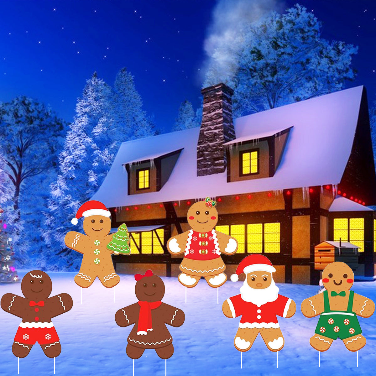 US Local 12 Pcs Christmas Gingerbread Man Yard Sign Waterproof Outdoor Xmas Gingerbread Lawn Signs Yard Decoration For Holiday Lawn Yard Patio Walkway Pathway Decor