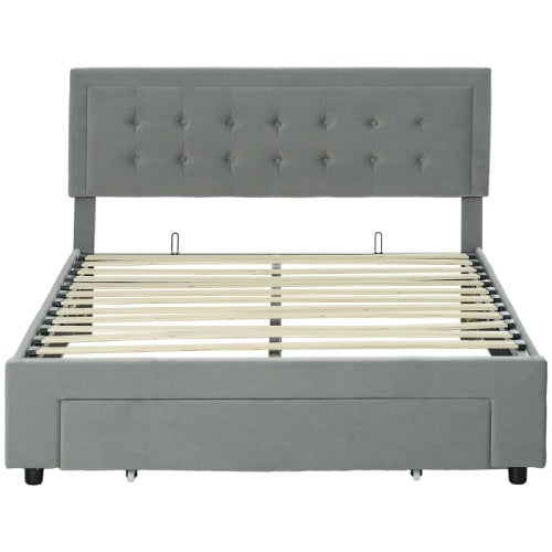 UK Local HOMCOM Double Size Ottoman Bed Frame, With Front Drawer - Grey