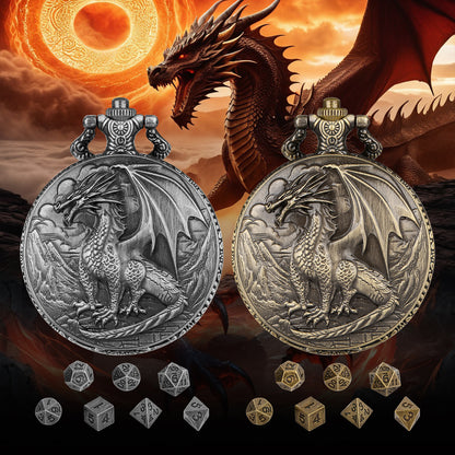 US Local Dice Set With 3D Carved Pocket Watch, Equipped With 7-piece Polyhedral Metal Dice, Role-playing Game Accessories, Men's And Women's Birthday Gifts, Christmas Gifts, Family Gathering Tabletop Games