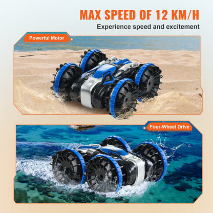 US Local VEVOR Amphibious Remote Control Car Boat 2.4 GHz 4WD RC Boat Kids Adults Blue