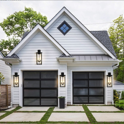 US Local 26H 1ps Modern Outdoor Wall Lanterns With Black Metal Frame And Clear Glass, 4 E12 Bulb Socket, Weatherproof Wall Sconces For Porch, Garden, Patio No Bulbs