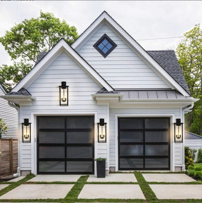 US Local 26H 1ps Modern Outdoor Wall Lanterns With Black Metal Frame And Clear Glass, 4 E12 Bulb Socket, Weatherproof Wall Sconces For Porch, Garden, Patio No Bulbs