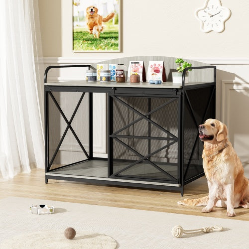 US Local 42.8 Heavy Duty Large Dog Crate Furniture For Large Medium Dog, Farmhouse Wooden Dog Kennel Indoor End Table, Decorative Pet House For Large Dogs