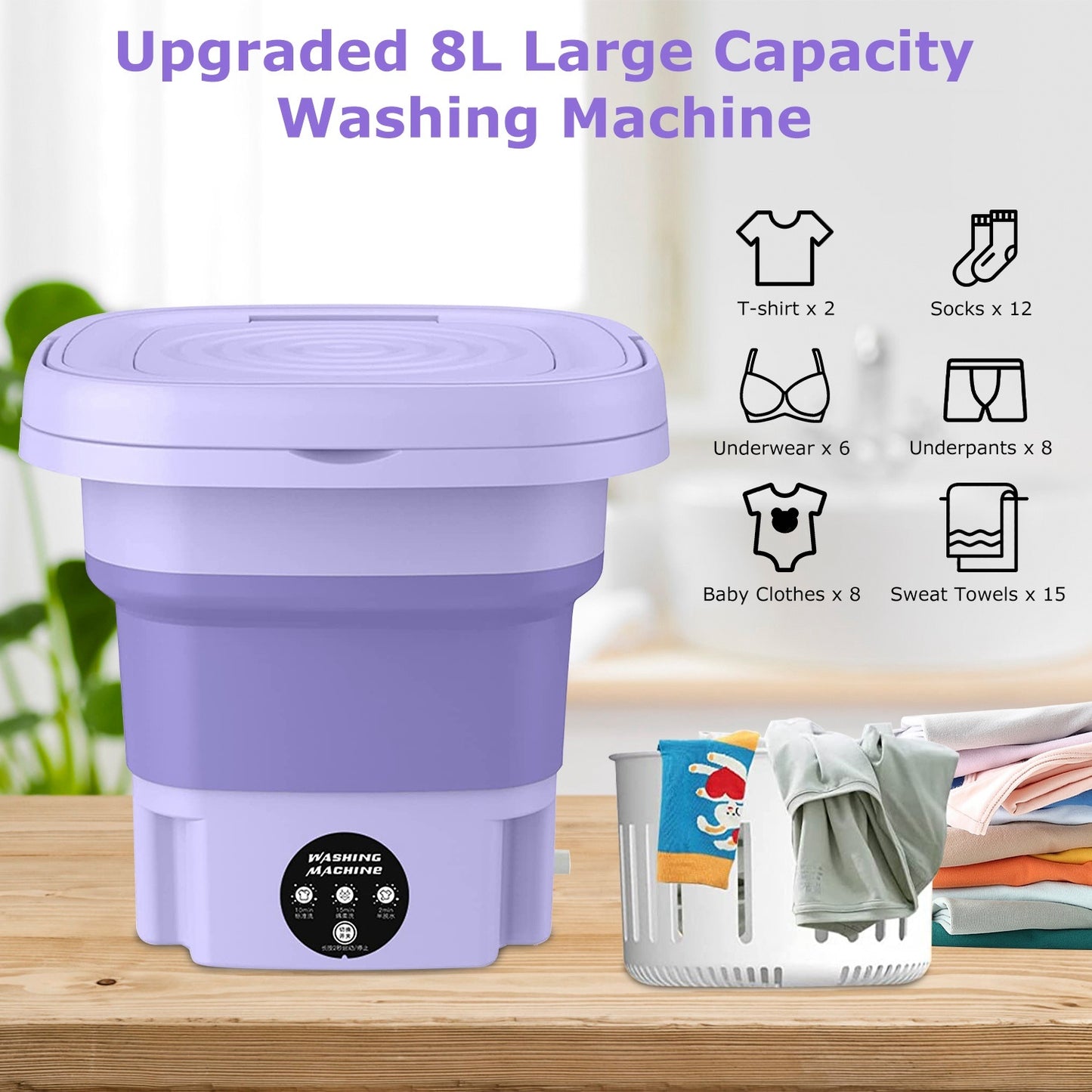 US Local 1Pc Portable Washing Machine Foldable Laundry Machine With Detachable Drain Basket 3 Modes Electric Clothes Washer For Underwear Socks Towels Baby Clothes