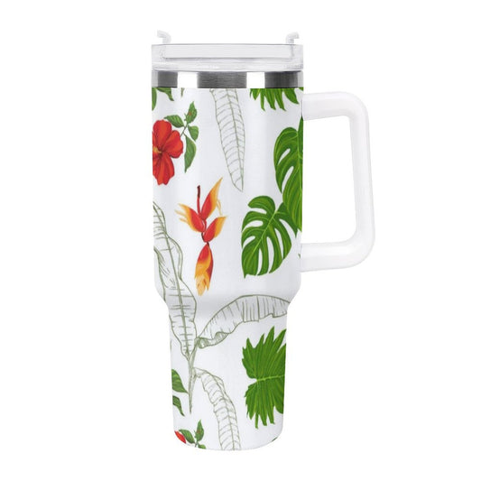 PHDT00219 POD US Local Tumbler 40oz Large Capacity Car Cup Tropical, Flower, Leaf