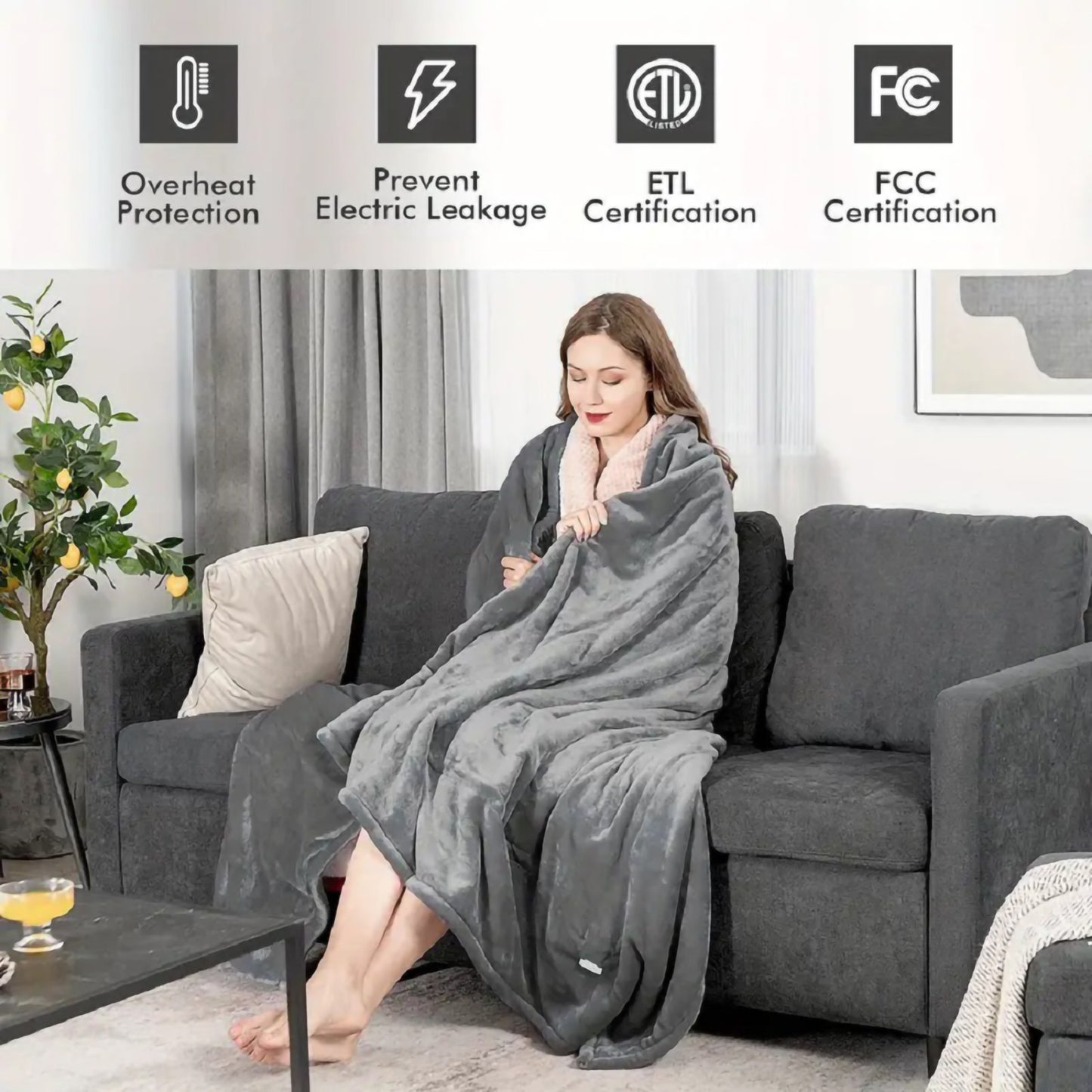 US Local Heated Blanket Queen Size With Dual Zone Control - 10 Heat Settings Electric Throw Blanket With Automatic Shut Off Timer, Machine Washable Soft Flannel