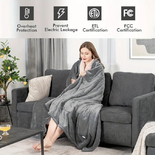 US Local Heated Blanket Queen Size With Dual Zone Control - 10 Heat Settings Electric Throw Blanket With Automatic Shut Off Timer, Machine Washable Soft Flannel