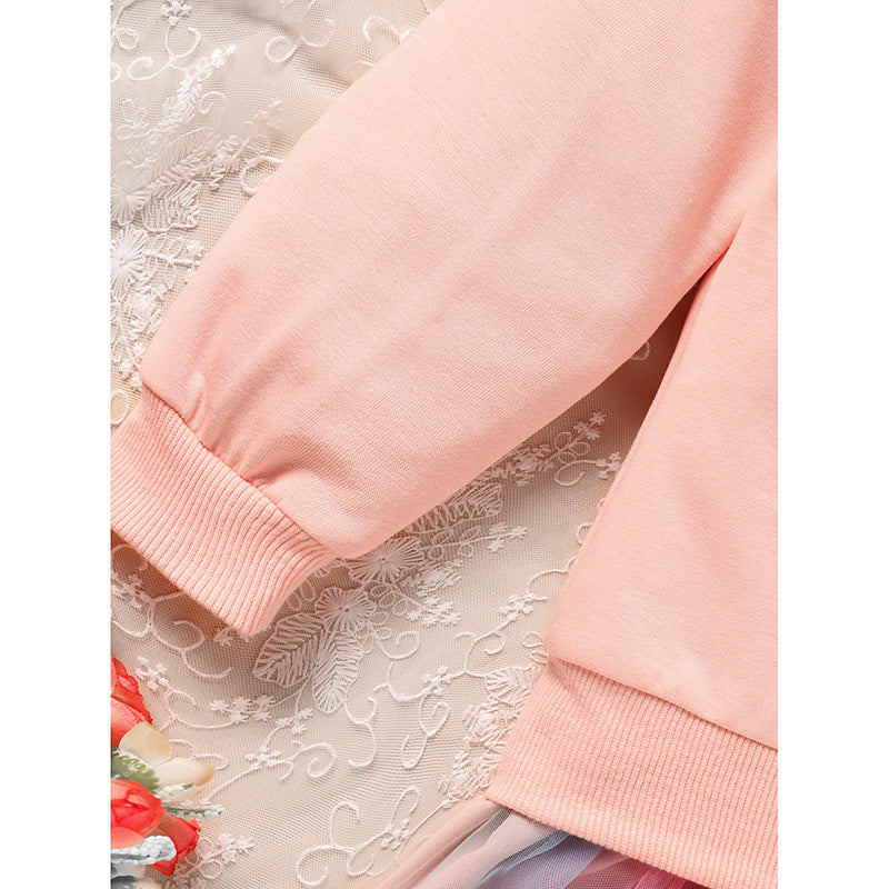 US Local Baby Girls Rainbow Skirt Set Letters Embroidery Long Sleeve Sweatshirt Tops & Rainbow Tutu Skirt Outfits