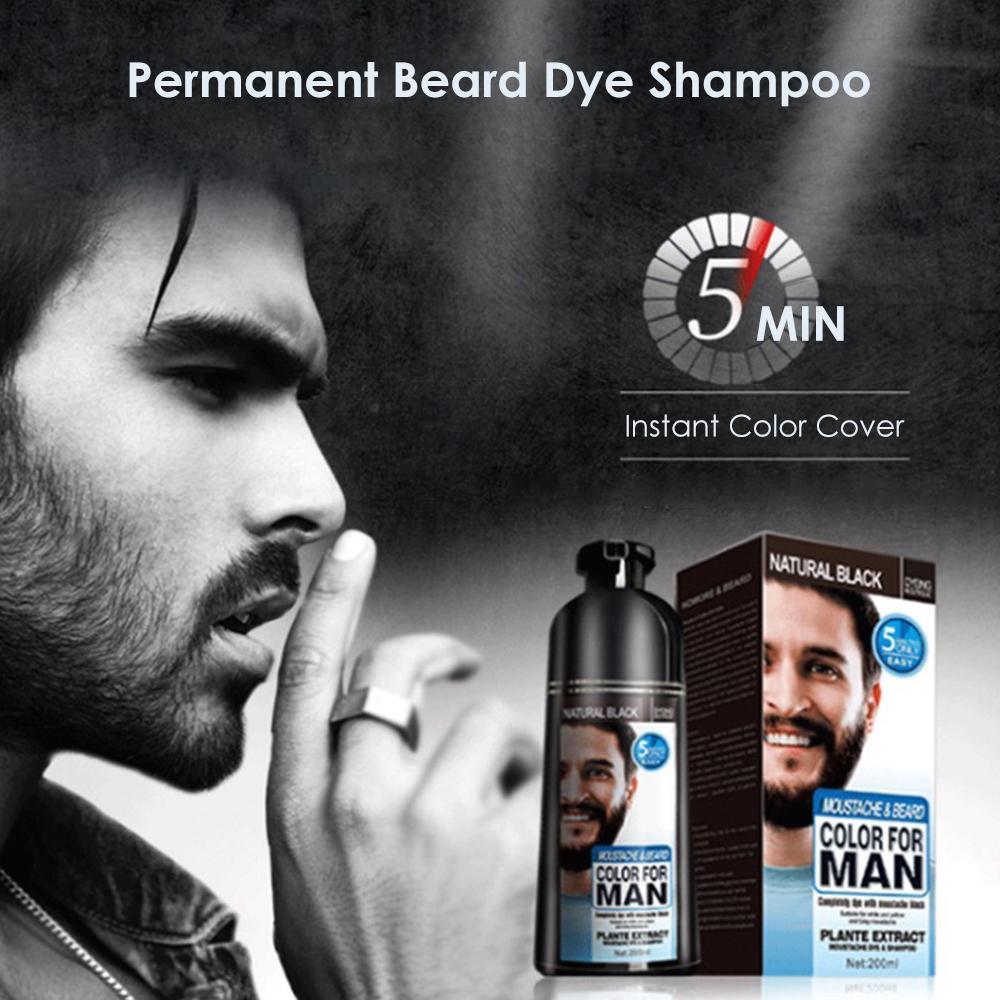 US Local Beard Hair Color Shampoo For Men,Natural Permanent Beard DyeShampoo, Colors Hair In Minutes Long Lasting, 200ml, Black Hair DyeHaircare
