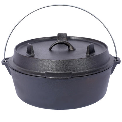 US Local Pre-Seasoned Cast Iron Dutch Oven With Skillet Lid, Outdoor Camping Deep Pot For Camping Fireplace Cooking BBQ Baking Campfire, With Iron Pot Rack, 6 Quart