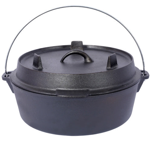 US Local Pre-Seasoned Cast Iron Dutch Oven With Skillet Lid, Outdoor Camping Deep Pot For Camping Fireplace Cooking BBQ Baking Campfire, With Iron Pot Rack, 6 Quart