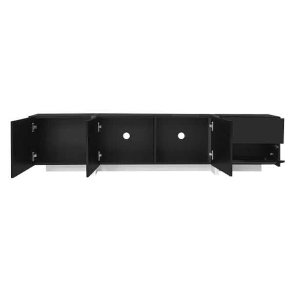 UK Local TV Cabinet, Black High-gloss Cabinet And White Contrasting Table Legs, With Simple Cabinet Doors And Drawers.