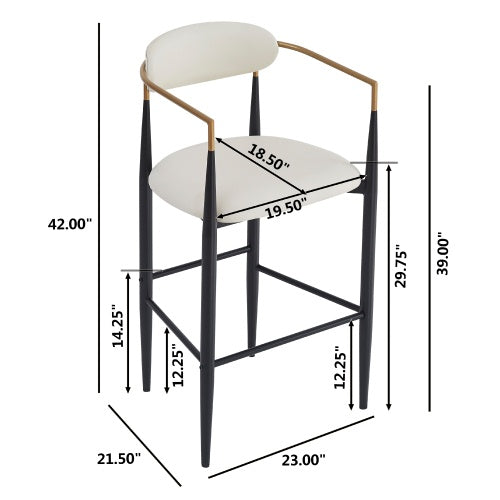 US Local Barstools Set Of 2, Counter Height Upholstered Bar Stools With Back For Kitchen Island, Beige Faux PU Leather Seating Black Iron Legs 260LBS Weight Capacity
