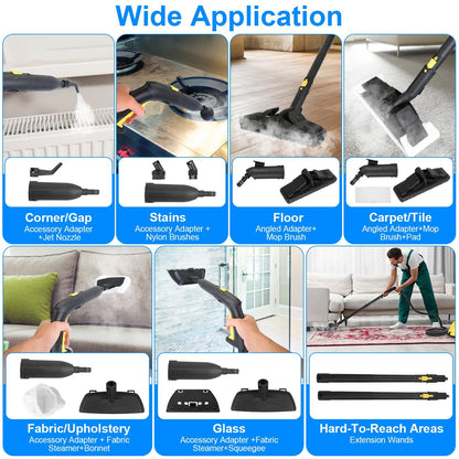 US Local 1Pc 1800W Steam Cleaning Machine With Wheels High Temperature And Pressure Steamer Cleaner With 2L Water Tank Stepless Steam Control 15 Accessories