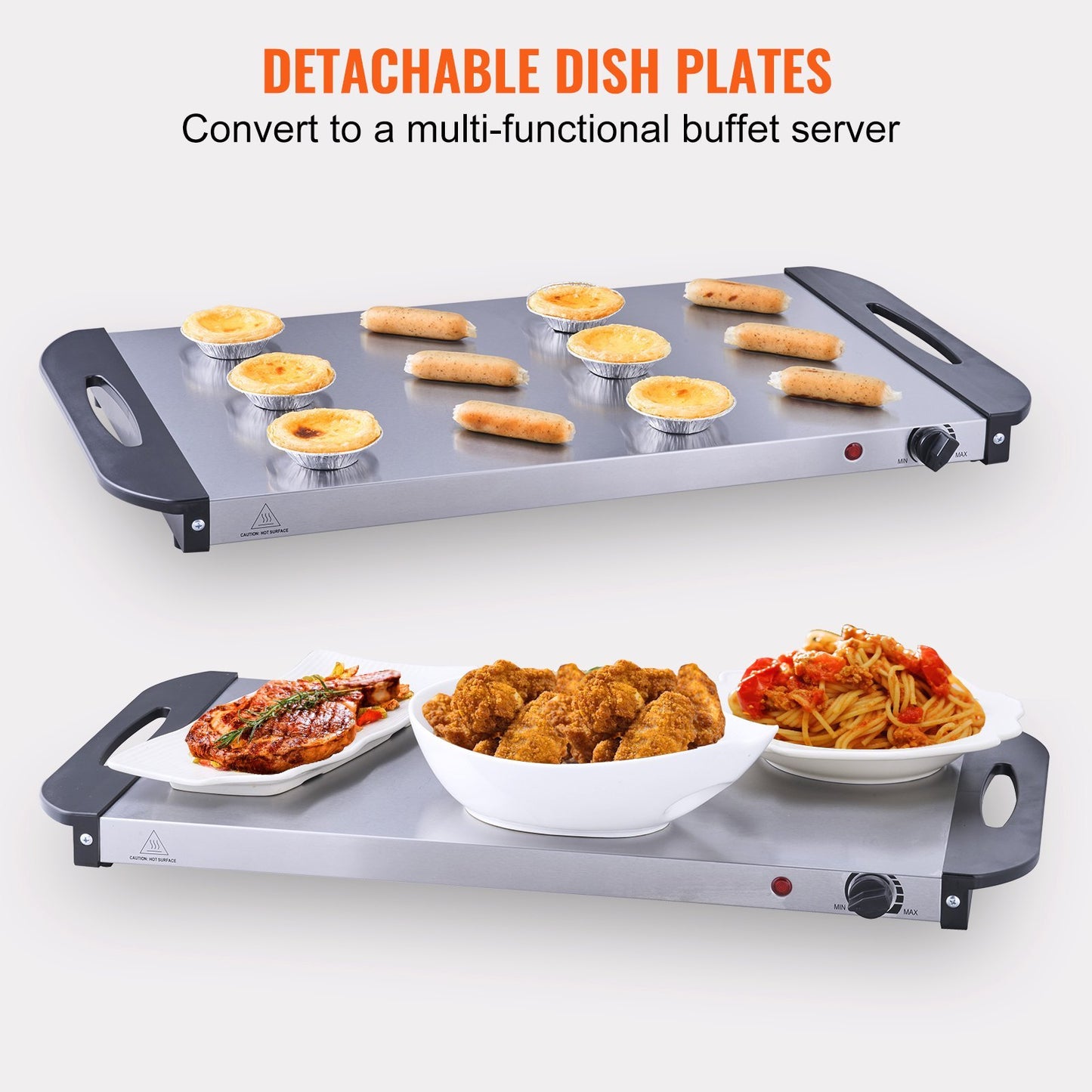 Electric Buffet Server Food Warmer, 25.6 X 15 Portable Stainless Steel Chafing Dish Set With Temp Control & Oven-Safe Pan, Perfect For Catering, Parties, Events, Entertaining, Silver, ETL