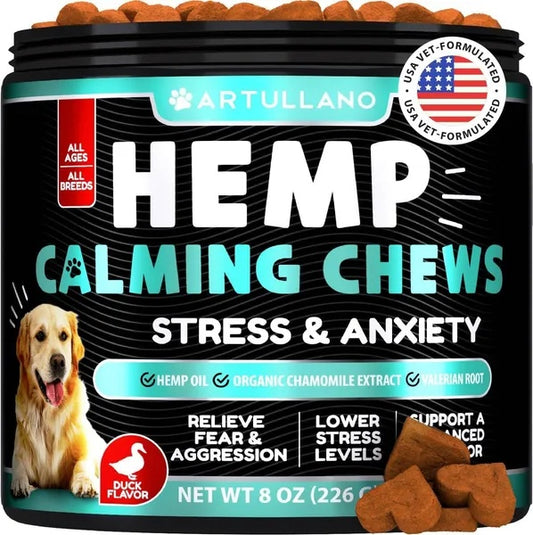 US Local Hemp Calming Chews for Dogs – Anxiety Relief Treats with Hemp Oil, Turmeric & Valerian Root | Ginger Support for Digestion | Hip & Joint Wellness | 120 Soft Chews