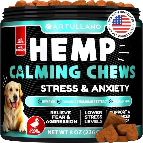 US Local Hemp Calming Chews for Dogs – Anxiety Relief Treats with Hemp Oil, Turmeric & Valerian Root | Ginger Support for Digestion | Hip & Joint Wellness | 120 Soft Chews