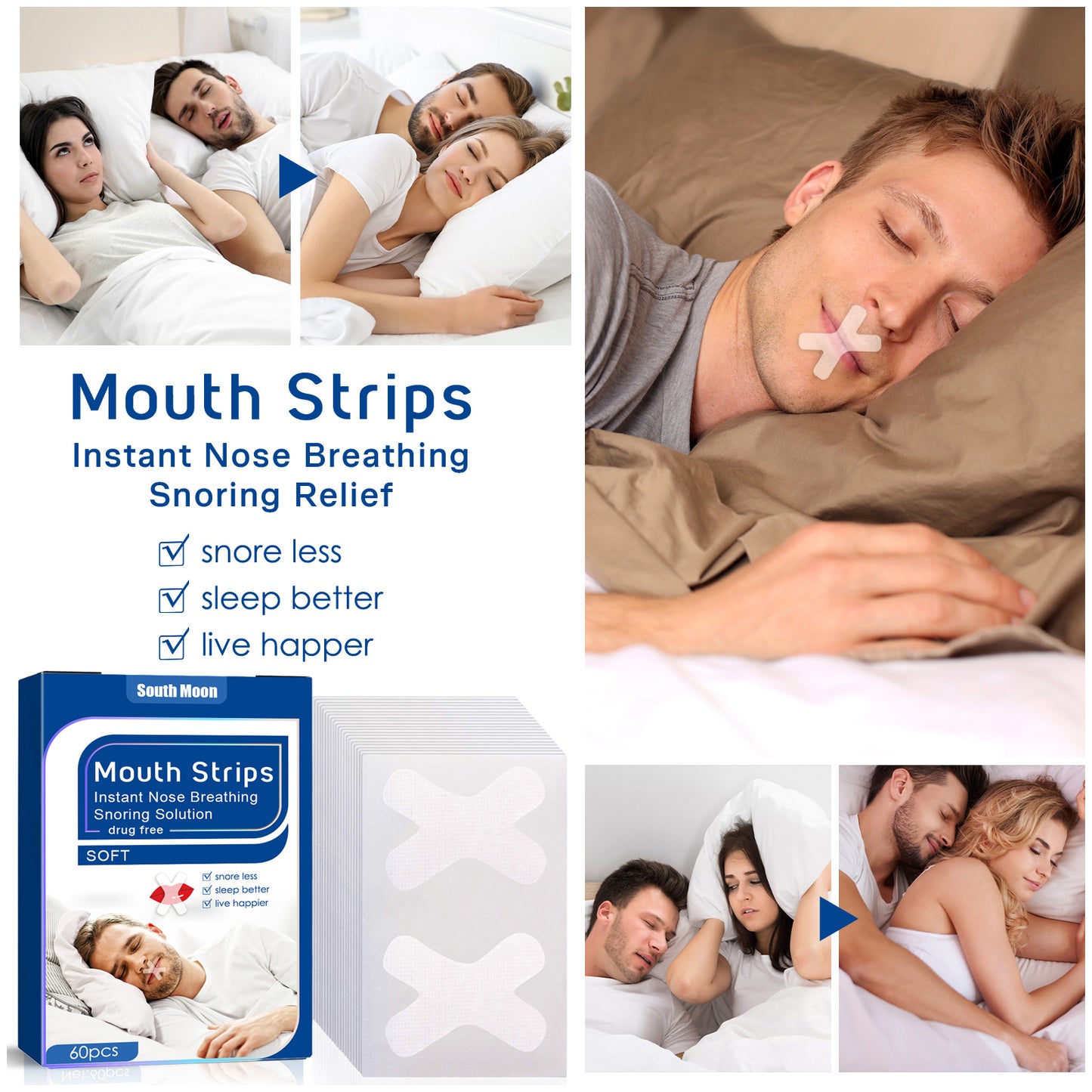 US Local South Moon Anti-Snoring Patch, Closed Mouth Patch For Adults Stop Snoring At Night Patch For Breathing To Prevent Snoring When You Sleep With Your Mouth Open
