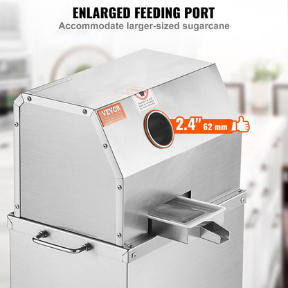 US Local Electric Sugar Cane Juicer, 800W Sugarcane Juicer Machine With 661LBS/H High Output, 3 Stainless Steel Rollers, 2.4" Large Inlet, Sugarcane Juice Extractor Squeezer On Wheels For Home/Commercial