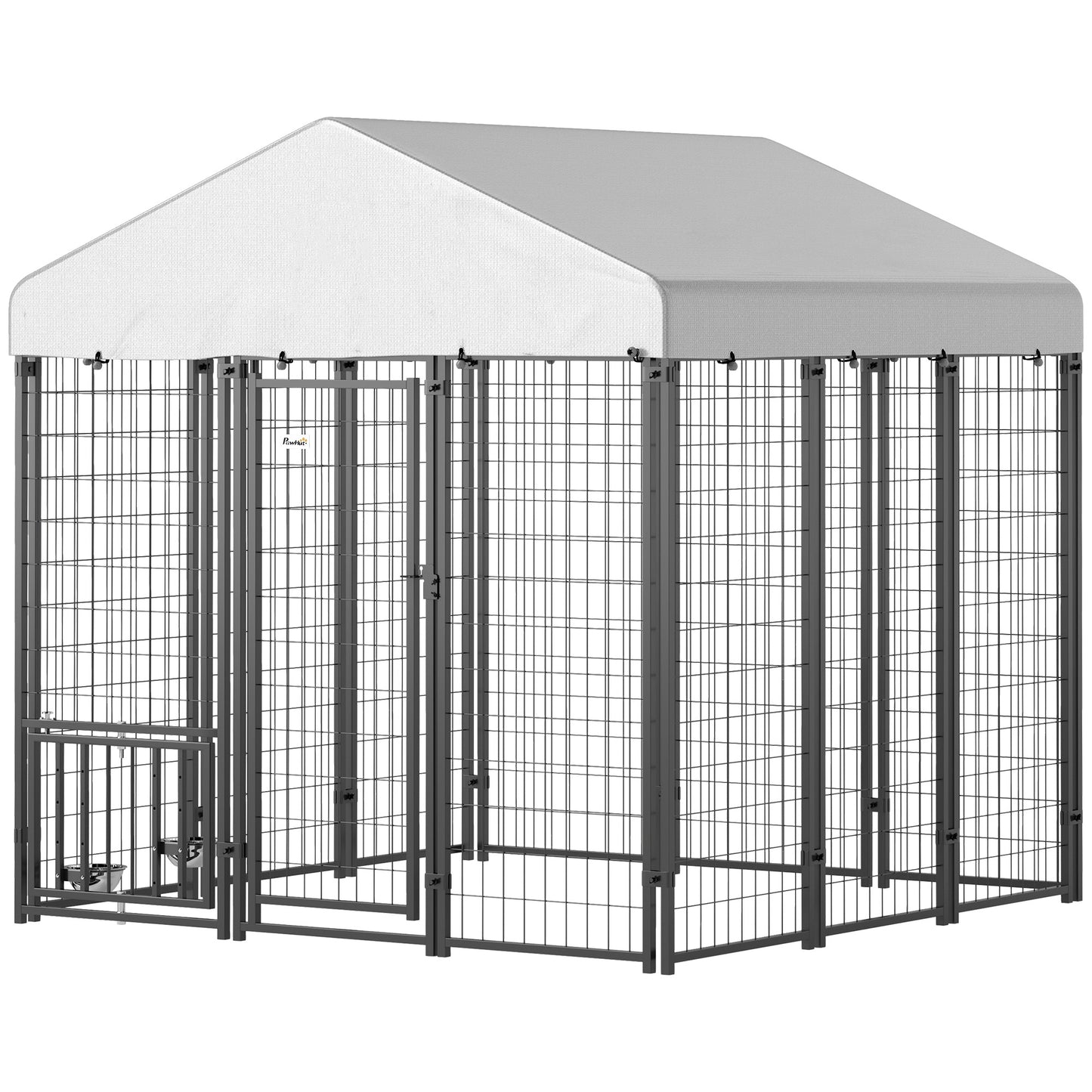 US Local 5.9 X 5.9 X 6 Outdoor Dog Kennel With Roof, Rotating & 4-Level Adjustable Bowls