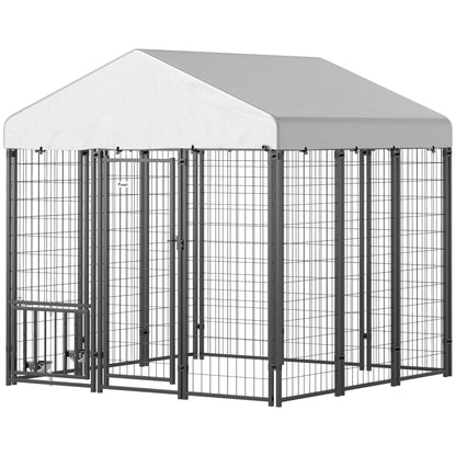 US Local 5.9 X 5.9 X 6 Outdoor Dog Kennel With Roof, Rotating & 4-Level Adjustable Bowls