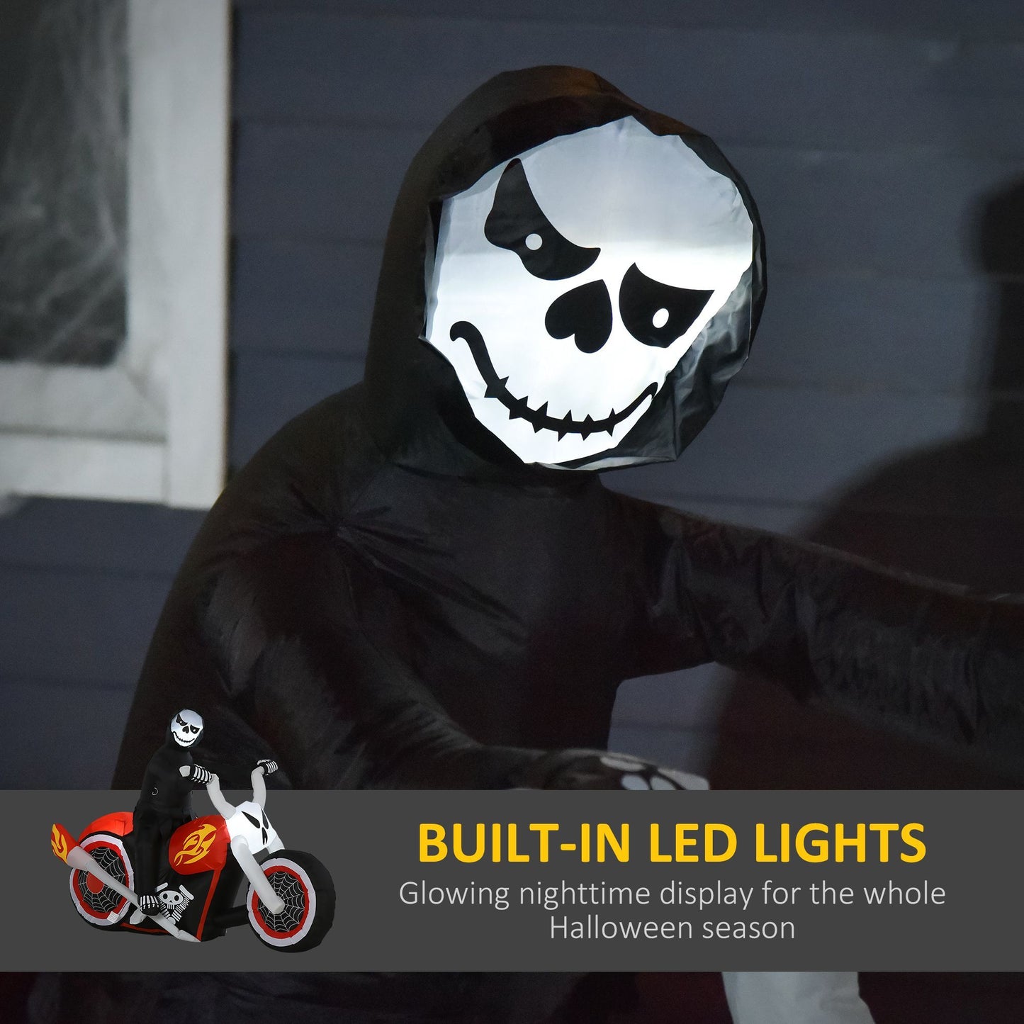 CA Local 6' Long Halloween Grim Reaper Flaming Motorcycle Outdoor LED Lighted Airblown Inflatable Decoration Holiday Seaon Garden Lawn Decor