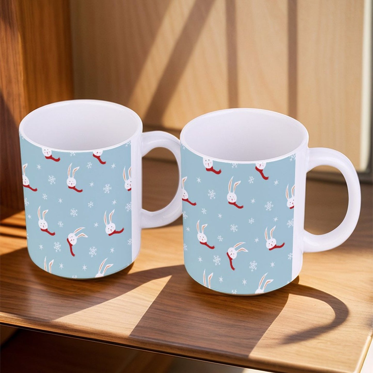 POD US Local White mug with full print, Christmas Rabbit Snowflake 0011