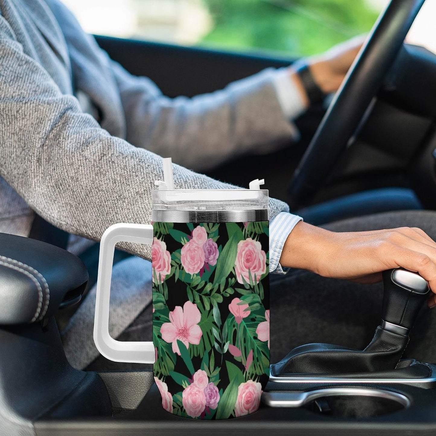 PHDT00431 POD US Local Tumbler 40 oz Large Capacity Car Cup Pink, Romantic, Flower