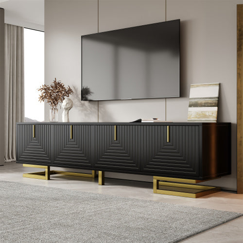 UK Local TV Cabinet, TV Stand With Textured Doors, TV Furniture, Golden Handles And Golden Legs