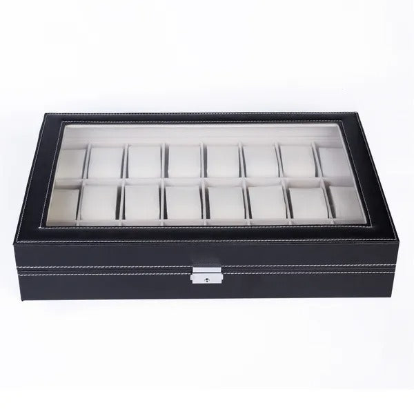 US Local 24 Slot Elegant Portable Black Watch  Box Case Organizer For Storage Display Holds Watches Jewelry For Men Women