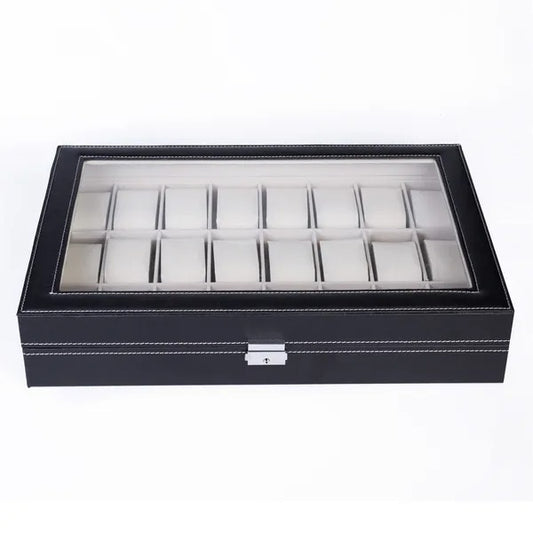 US Local 24 Slot Elegant Portable Black Watch  Box Case Organizer For Storage Display Holds Watches Jewelry For Men Women