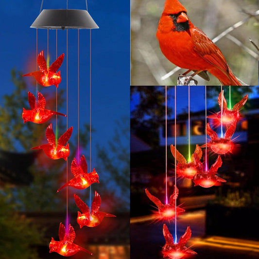 US Local 1PC Outdoor Solar Flaming Bird Wind Chime Lights, Outdoor Decorative Colorful Solar Wind Chimes, Co
