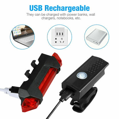 US Local USB Rechargeable LED Bicycle Headlight Bike Head Light Cycling Rear Front Lamp Bike Light Rainproof USB Rechargeable LED bicycle Light