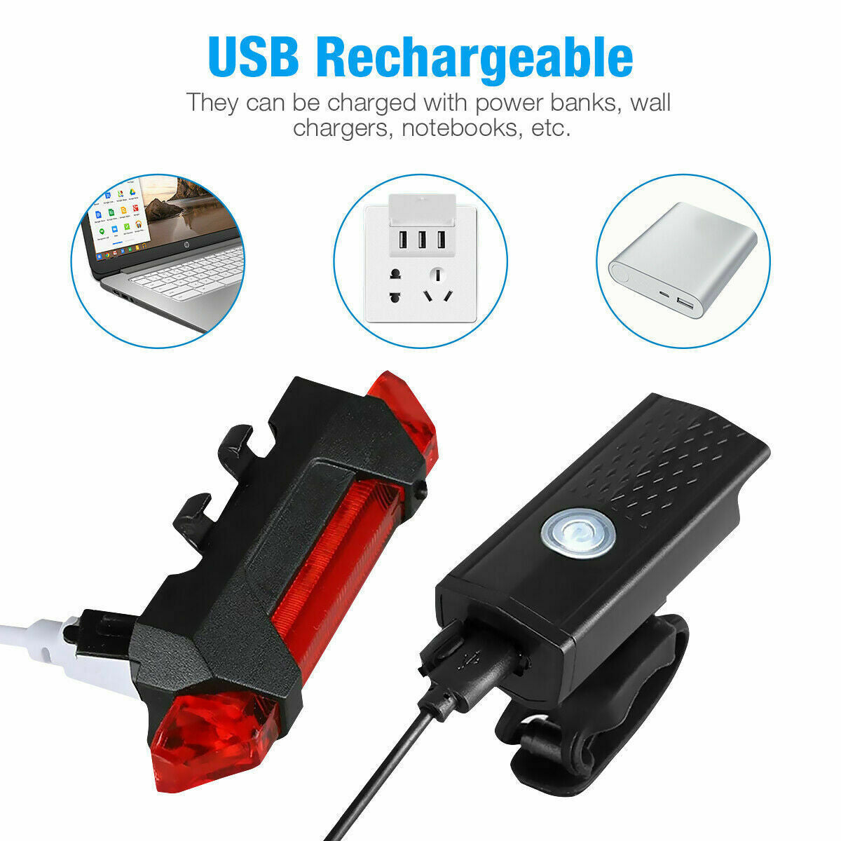 US Local USB Rechargeable LED Bicycle Headlight Bike Head Light Cycling Rear Front Lamp Bike Light Rainproof USB Rechargeable LED bicycle Light