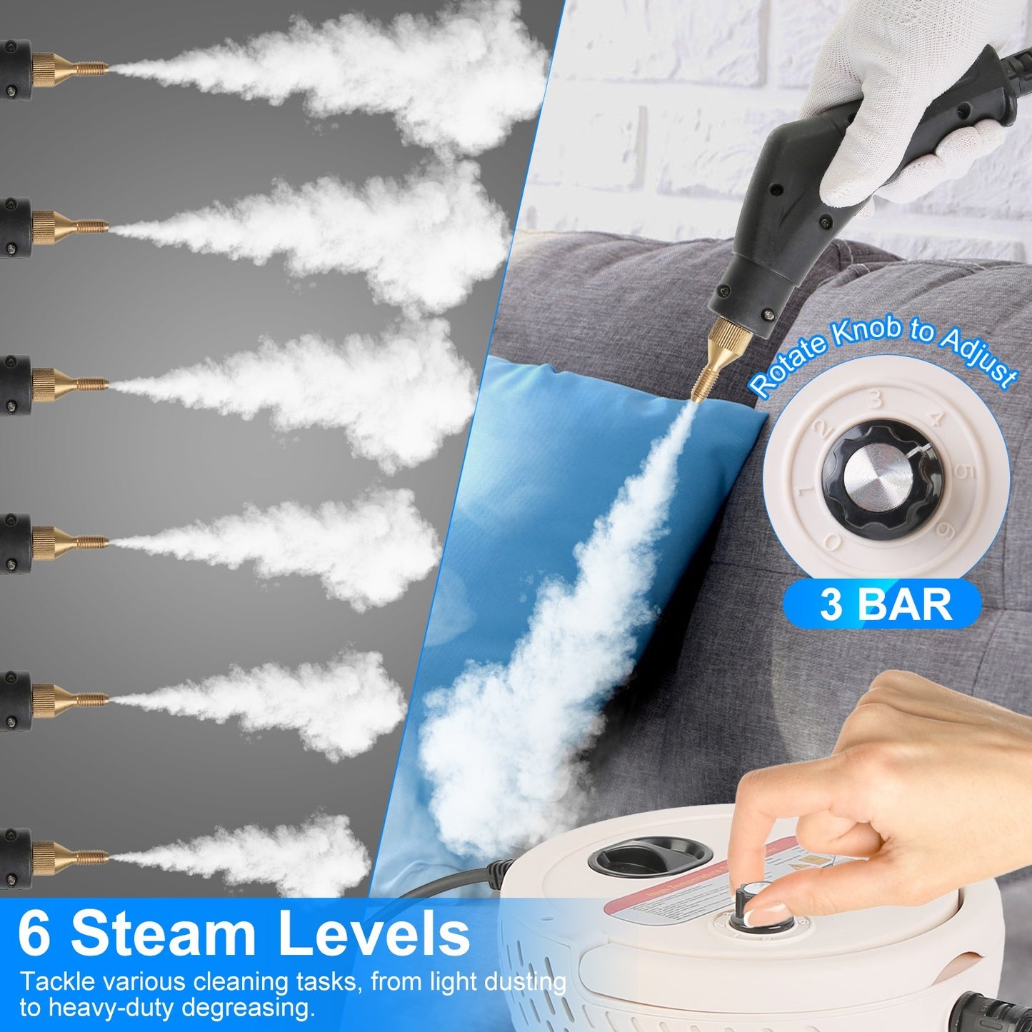 US Local 1Pc 2500W Handheld High Temperature And Pressure Steamer Cleaner With 1400ML Tank 9 Accessories 6 Steam Levels For Dirt Grease Grout Tile Floor Couch Car