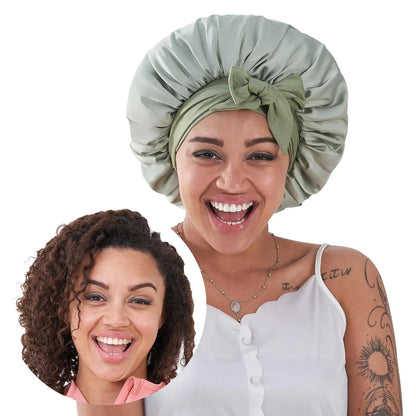 US Local Silk Bonnet For Sleeping Women, Satin Hair Bonnet For Sleeping For Wavy Curly Natural Hair Women Men - Green