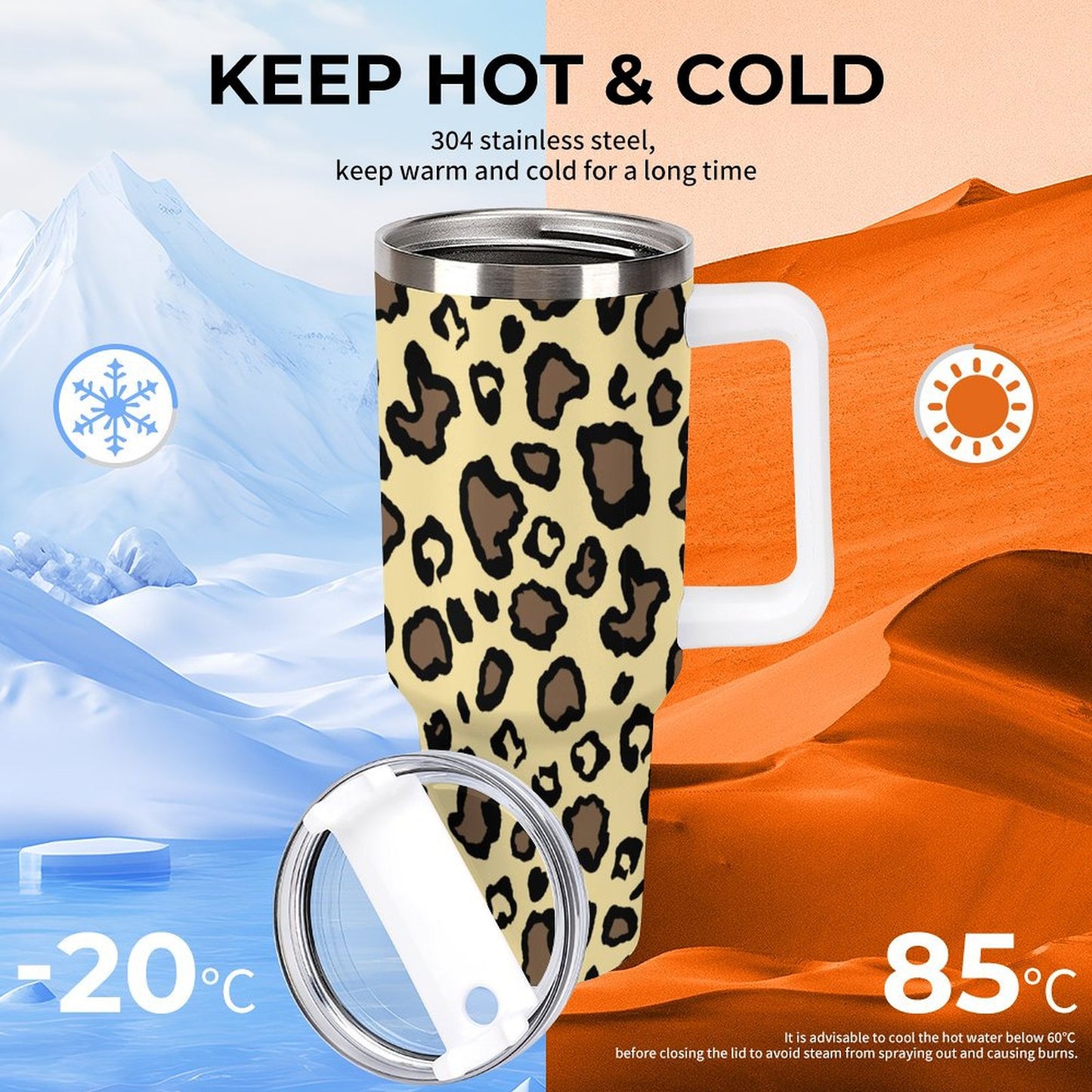 PHDT00479 POD US Local Tumbler 40 oz Large Capacity Car Cup Yellow Leopard