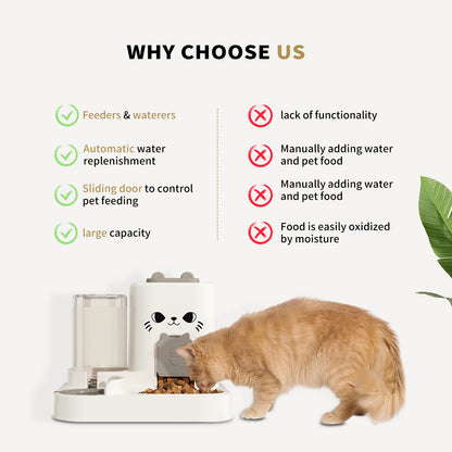 US Local 2-in-1 Automatic Cat Feeder And Water Dispenser - Dry Wet Separation, Cute Colored Face Feeder, Durable Plastic, Very Suitable For Indoor Pets To Drink Water And Healthy Diet, Cat Food And Water Dispe