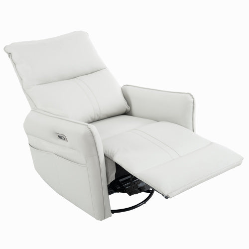 US Local 270 Power Swivel Rocker Recliner Chair, PU Leather Electric Glider Reclining Sofa With USB Ports, Power Swivel Glider, Rocking Chair,Nursery Recliners For Living Room Bedroom  Light Gray  270Swivel