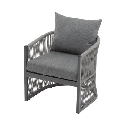 US Local Set Of 2 Modern Gray Curved Aluminum Lounge Chair With Stylish Rope-Weave Design And Cushioned Comfort, Perfect For Outdoor Living