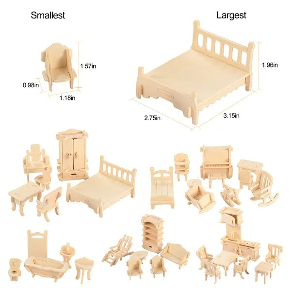 US Local 3D Wooden Dollhouse Furniture Puzzles DIY Miniature Furniture Models Set
