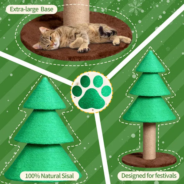 US Local 31.5in Christmas Tree Cat Scratcher, Cat Scratching Post For Indoor Cats, Large Sisal Cat Scratching Tree Cat Scratch Tower, Green