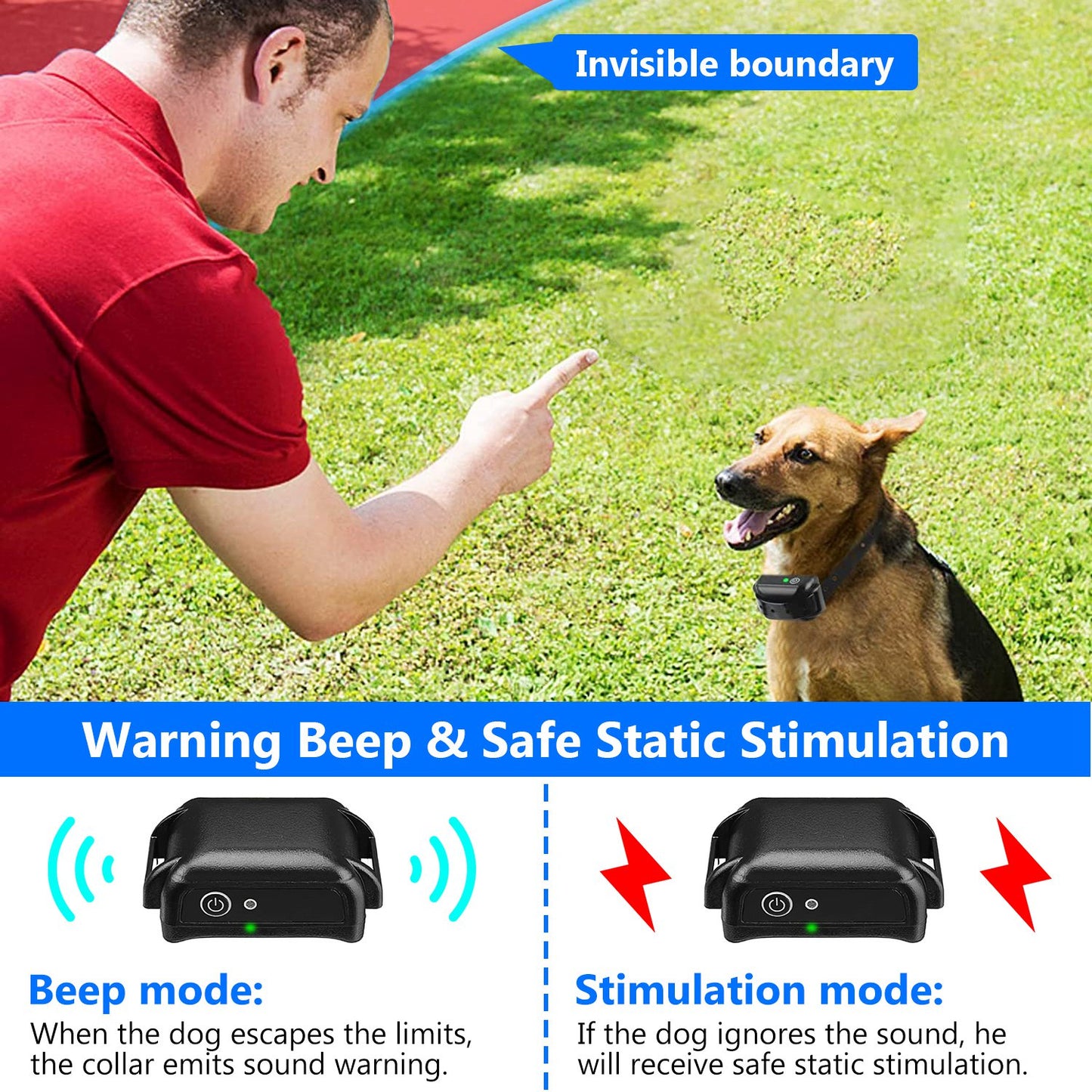 US Local 1Set Wireless Electric Dog Fence Pet Shock Boundary Containment System Electric Training Collar For Small Medium Large Dogs