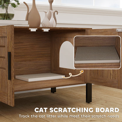 US Local Cat Litter Box Enclosure With Tall Legs, Scratching Board, Dark Brown, 31.5L X 17.7W X 19.7H
