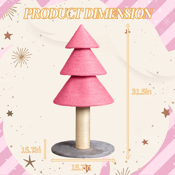 US Local 31.5in Christmas Tree Cat Scratcher, Cat Scratching Post For Indoor Cats, Large Sisal Cat Scratching Tree Cat Scratch Tower,-Pink