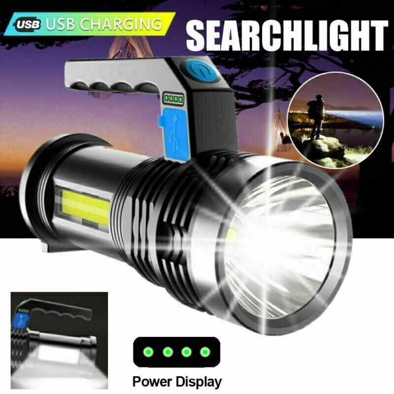 US Local LED Flashlight USB Rechargeable Torch COB Spotlight Camping Light High Lumens Emergency Lamp 3 Modes Waterproof