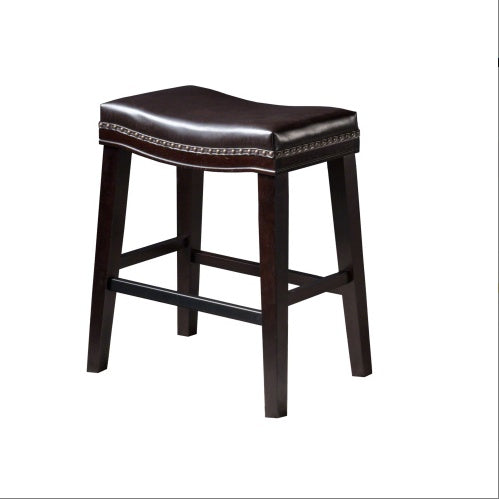 US Local Contemporary Upholstered Saddle Counter Stool With Nailhead Trim Dark Brown