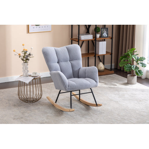 UK Local New Modern Teddy Fabric Tufted Upholstered Rocking Chair With Pull-out Footrest