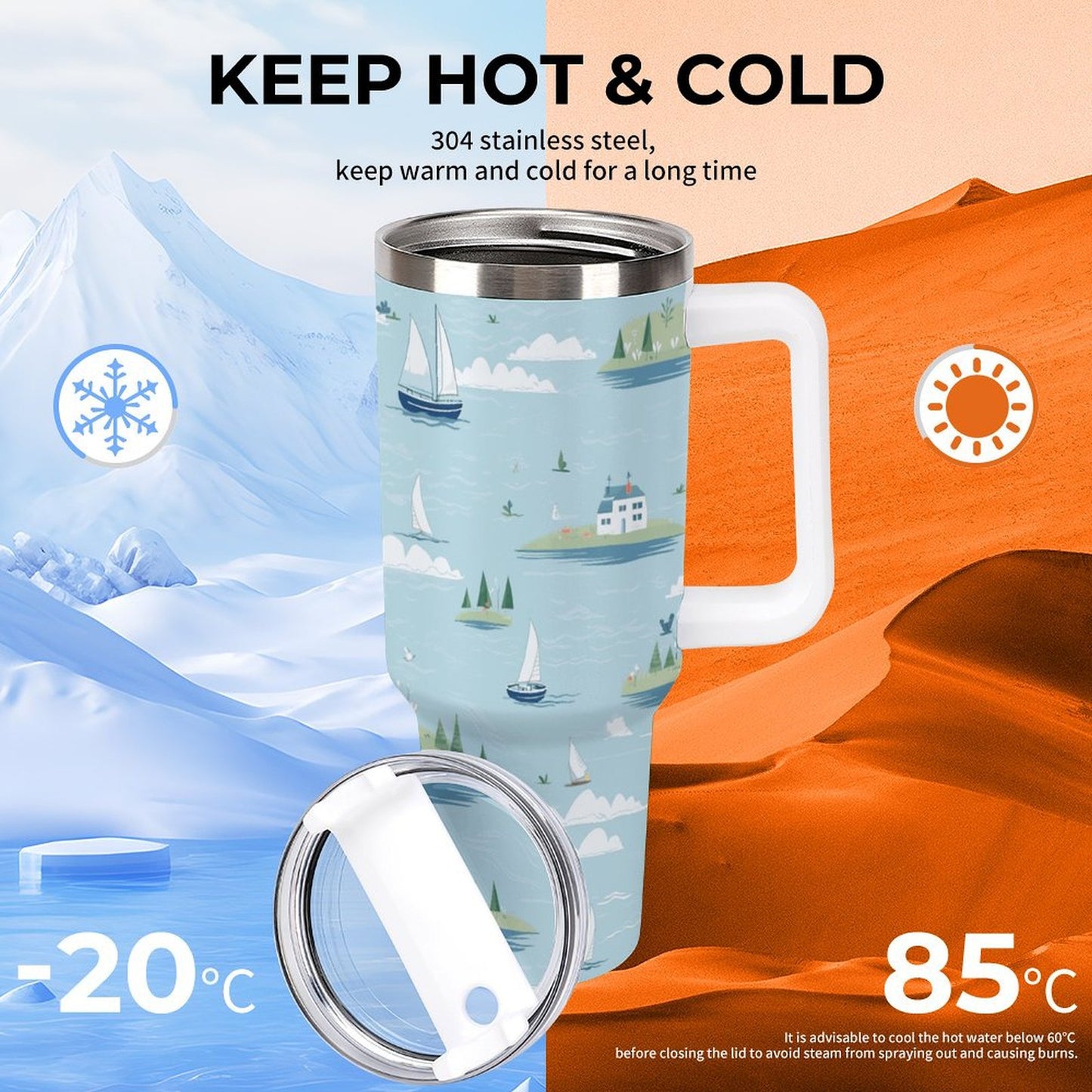 PHDT00509 POD US Local Tumbler 40oz Large Capacity Car Cup Lighthouses, Sailboats, Sailing