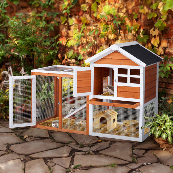 US Local House Type With Running Ladder, Orange-red, Wooden Chicken Rabbit Cage